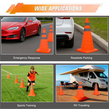 24 Inch Collapsible Traffic Safety Cones 2 Pack - Bright Orange Parking Cones with Reflective Collars for Roadside Emergency, Parking, Driving Practice