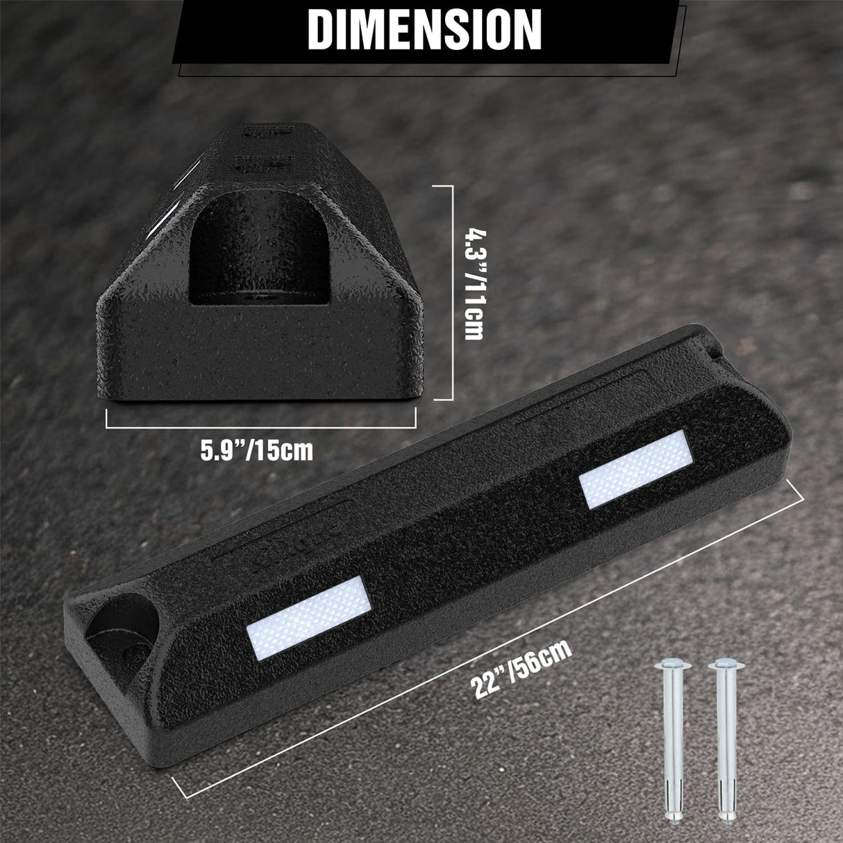Rubber Parking Curbs 2 Pack - Heavy Duty 22 Inch Garage Wheel Stops Parking aid Block for Driveway & Parking Lot, Black