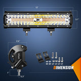 12Inch Off-Road LED Light Bar, 300W 3 Lighting Modes (White/Amber/White&Amber) Driving Fog Light Spot Flood Lights with 16AWG Wiring Harness for Truck Car ATV SUV Jeep Boat