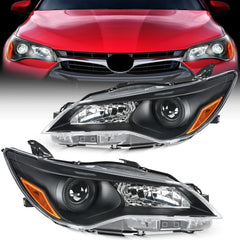 2015-2017 LE SE XLE Toyota Camry Headlight Assembly Black Housing Amber Reflector Clear Lens