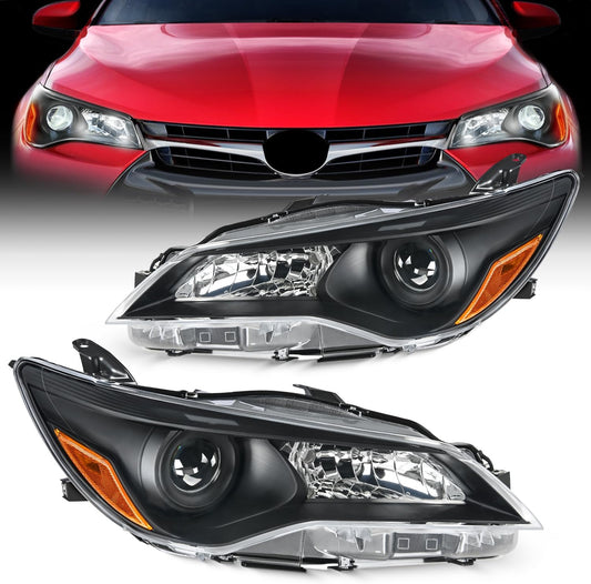 2015-2017 LE SE XLE Toyota Camry Headlight Assembly Black Housing Amber Reflector Clear Lens Nilight