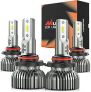 9005 9006 LED Bulb Kit, 350% Brighter, High and Low Beam Bulbs Combo, 6000K Cool White, Mini Size