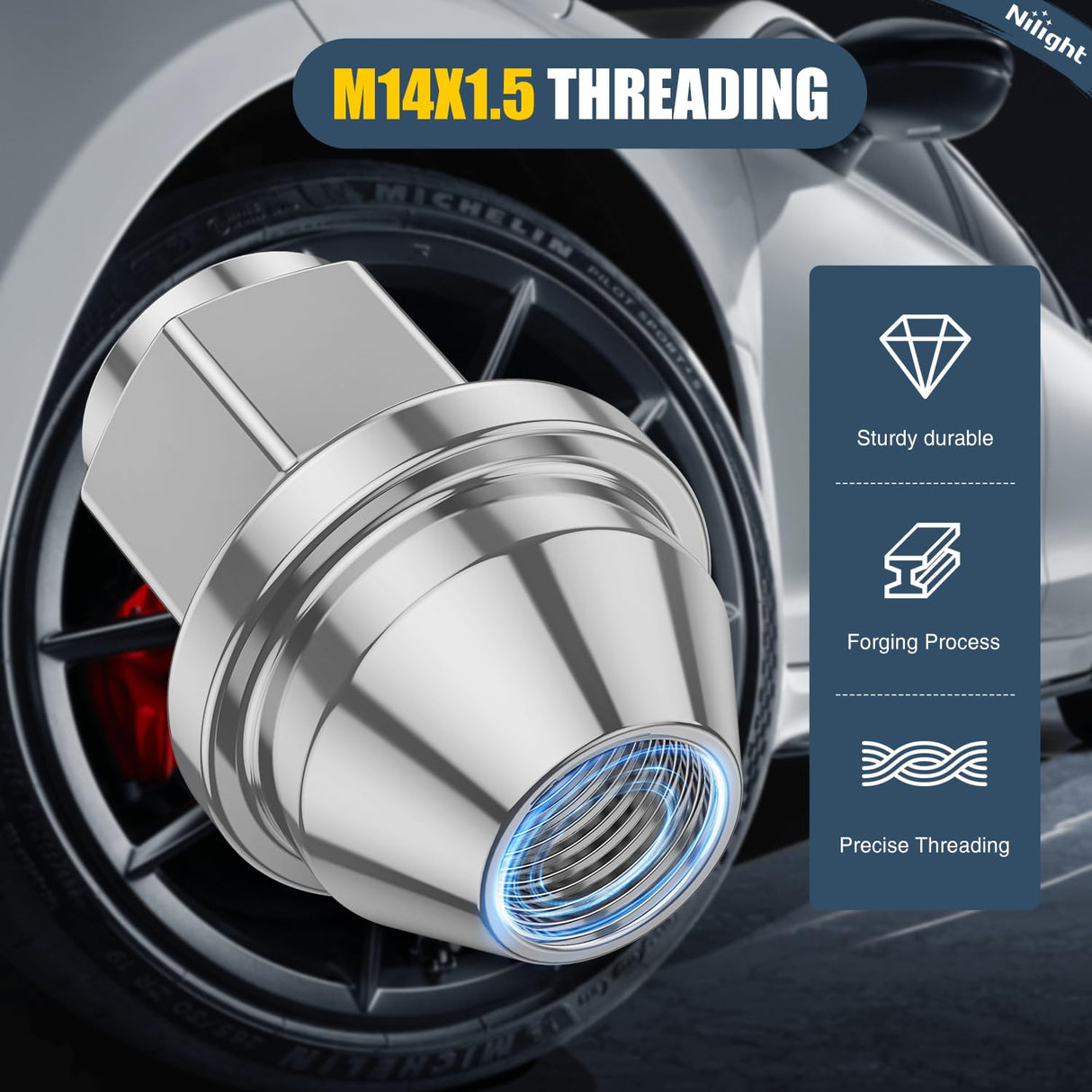 24PCS M14x1.5 Lug Nuts Compatible with 2015-2025 Ford F-150 | for 2015-2025 Ford Expedition/Lincoln Navigator One-Piece Solid Chrome Steel OEM Factory Wheel Nuts Replace