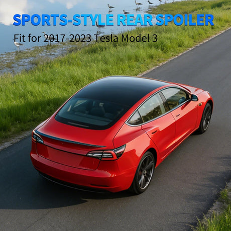 Spoiler Fit for Tesla Model 3 2017-2023 Spoilers for Cars Rear Spoiler Wing Sporty Appearance Rear Trunk Lip Exterior Accessories No-Drill Installation ABS Carbon Fiber Pattern, Matte Black