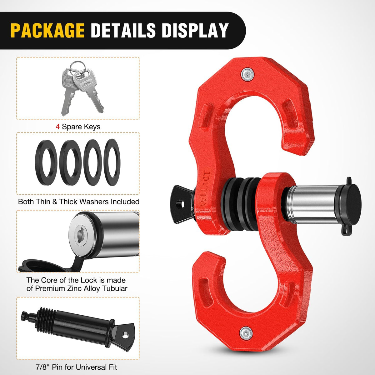 2 Pack 3/4 Inch D-Ring Separate Shackle with 7/8 Inch Lock Pin 45,000 lbs Break Strength, Off Road Recovery Shackle with Isolators Washers for Use with Tow Strap, Winch, Truck Vehicle (Red)