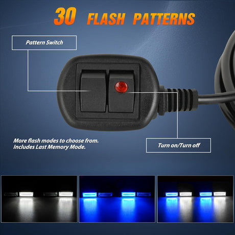 40LED Blue White Emergency Strobe Traffic Advisor Light Bar with Suction Cups Dash Safety Warning Hazard Flashing Lights Interior Front/Rear Windshield for Trucks Construction Vehicles