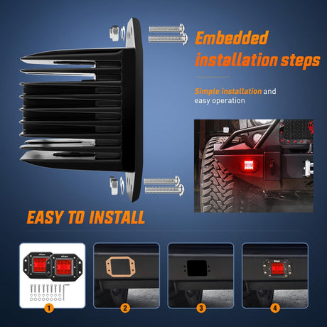 Flush Mount LED Light Pods 2 PCS 42 W Red Upgraded Spot Flood Combo Bumper Driving Fog Lights Fishing Hunting Emergency Safety Signal Light for UTV Pickup Van Boat Tractor