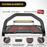 Bull Bar with Light fits 2003-2008 Honda Pilot, 2006-2015 Honda Ridgeline, 2001-2006 Acura MDX Front Bumper Grille Brush Push Guard with Skid Plate Licence Plate Hole Black