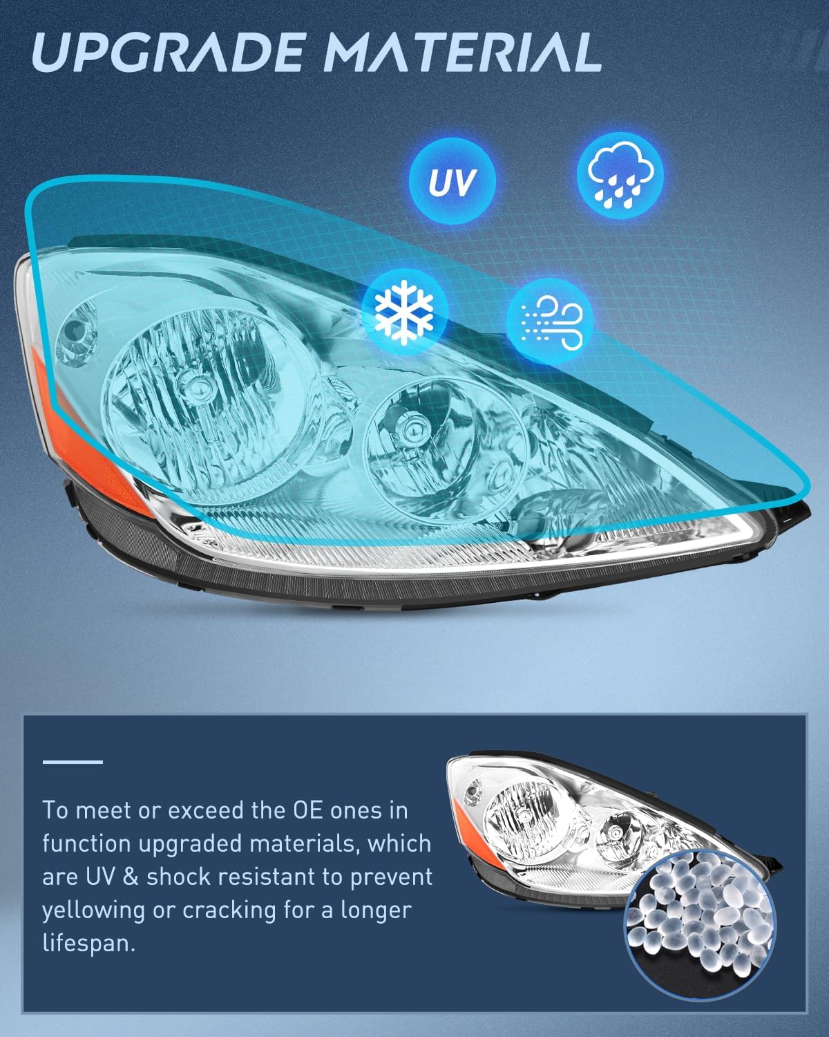 Headlight Assembly 2006-2010 Toyota Sienna Headlight Assembly Chrome Housing Amber Reflector Clear Lens