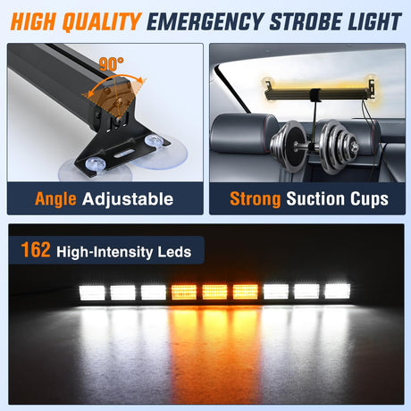 162 LED Traffic Advisor Strobe Light Bar 2-in-1 Amber White Emergency Warning Hazard Lights with Controller 4 Switchable Color 36 Flash Pattern for Trucks Cars Tow Plow Construction Vehicles