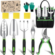 Gardening Tools 22-Piece Heavy Duty Garden Tool Set Gardening Supplies Gifts for Women Men Gardening Hand Tool Kit with Non-Slip Ergonomic Handle, Garden Bag, Gloves, 15 Plant Tags, Black Green