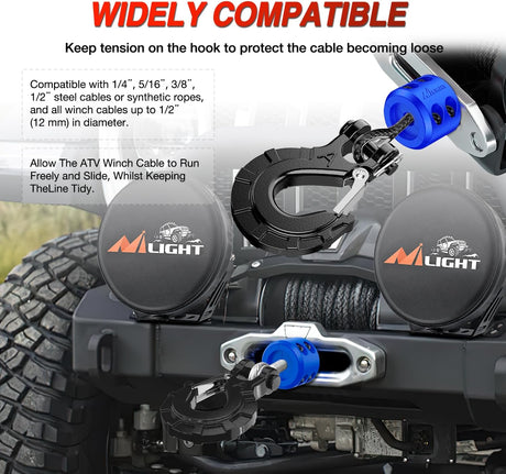 Winch Stopper for ATV UTV Truck SUV Winch Cable Hook Rubber Stopper 2 Pack Protect Towing Hook Synthetic Rope Winch Accessories Rope Line Saver with Stainless Steel Screws Allen Wrenc, Blue