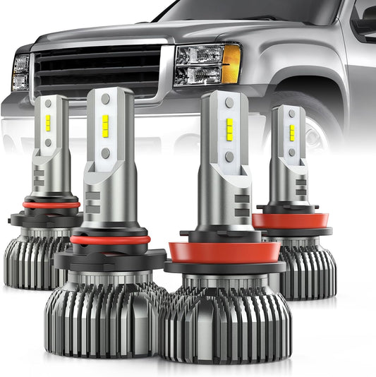 LED Headlight LED Headlight Bulbs Fits For GMC SIERRA 1500 2500 HD 3500 HD (2007-2013), 9005 H11 LED High Low Beam headlights Combo, Halogen Headlamps Upgrade Replacement, 6000K Cool White, 4-Pack