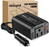 150W Power Inverter 12V DC to 110V AC Car Converter with PD 30W USB C & QC3.0 for Phones Tablets Laptop Computer Game Console Kindle iPad DVD Players Black