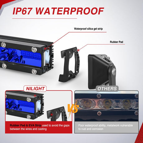 Slim LED Light Bar 2Pcs 7 Inch 16LED Single Row Spot Flood Combo Blue Off Road Driving Fog Fishing Hunting Emergency Safety Signal Lighting for 12V 24V ATV UTV Pickup Truck Tractor Boat