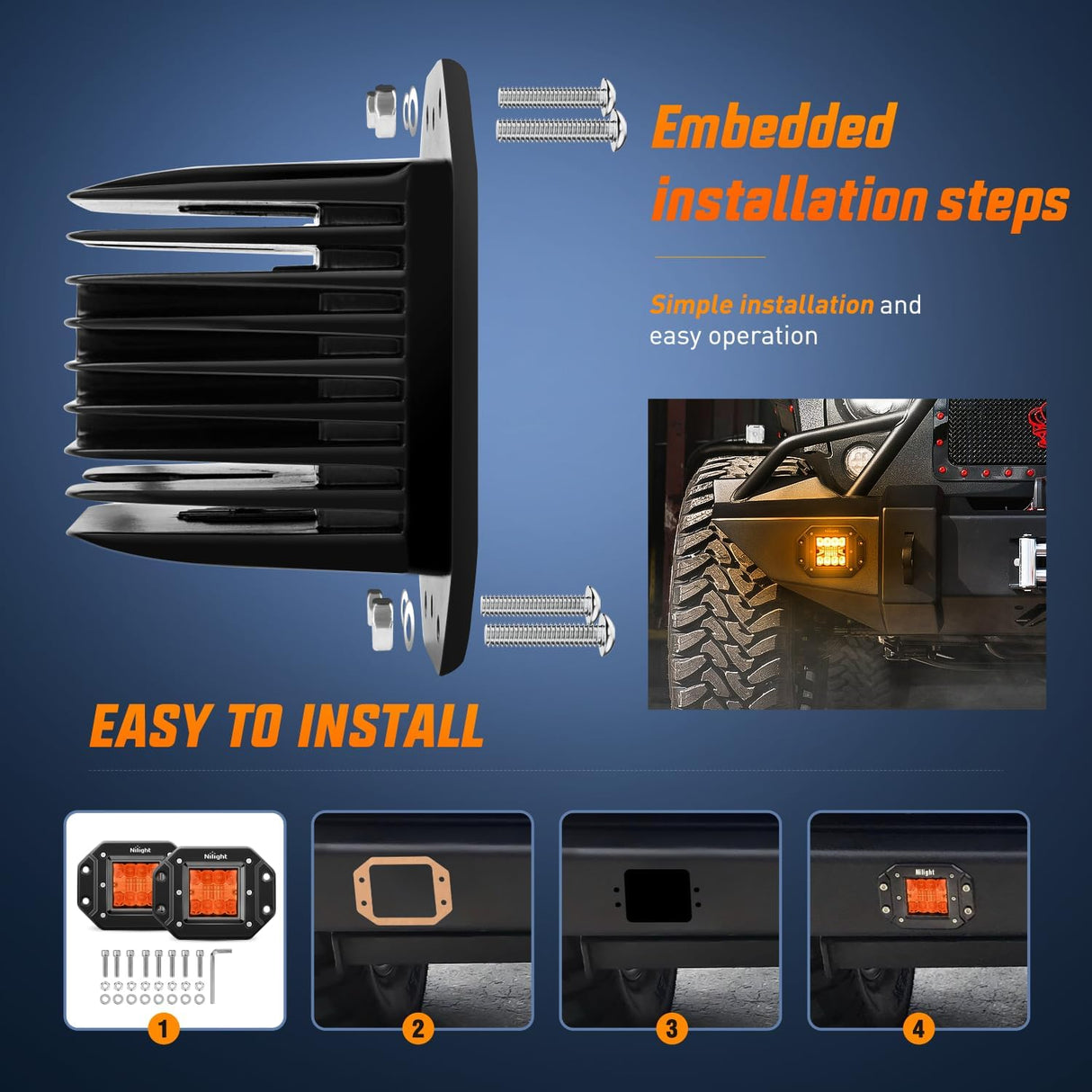 Flush Mount LED Light Pods 2 PCS 42 W Amber Upgraded Spot Flood Combo Driving Fog Lights Off Road Lights Bumper LED Work Light for Truck SUV ATV UTV Pickup Van Boat Tractor