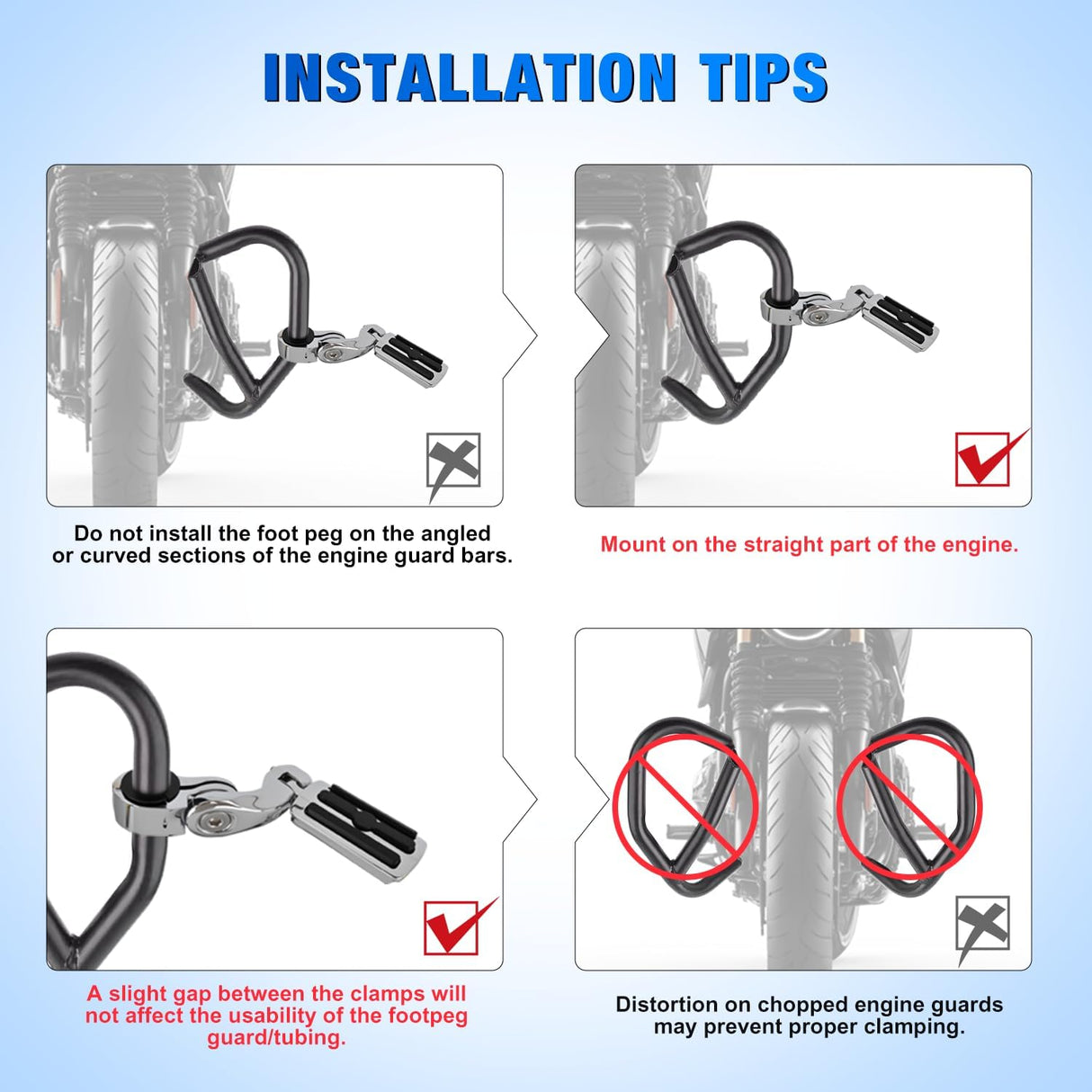 1-1/4 Inch Motorcycle Highway Pegs For Harley Touring Street Glide Electra Glide Road King CVO Dyna Trike Sportster Adjustable Short Angled Foot Pegs Universal For 1.25 Inch Engine Guard Crash Bars