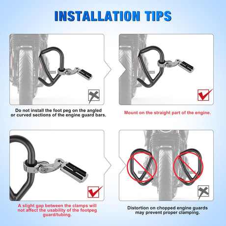 1-1/4 Inch Motorcycle Highway Pegs For Harley Touring Street Glide Electra Glide Road King CVO Dyna Trike Sportster Adjustable Short Angled Foot Pegs Universal For 1.25 Inch Engine Guard Crash Bars