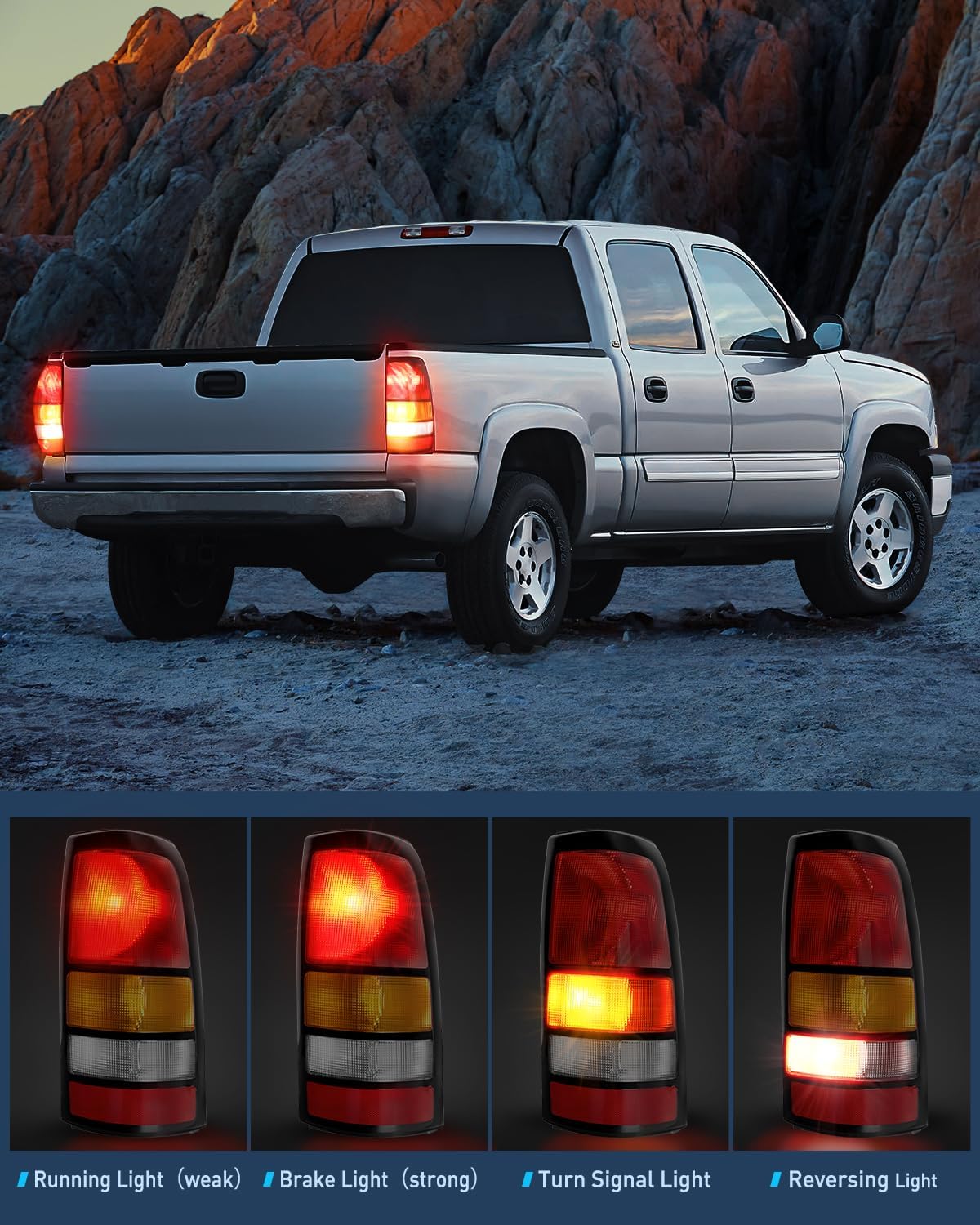 Taillight Assembly Compatible with 1999 2000 2001 2002 2003 2004 2005 2006 GMC Sierra 1999-2002 Chevy Silverado Fit Fleetside Tail Rear Light OE Style Passenger Side Black Border