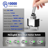 3PCS Green LED Toggle Switches 12V 20A 3 Pin 2 Position ON Off SPST Heavy Duty Rocker Switch for Auto Car Marine RV Vehicles Truck Boat Dash
