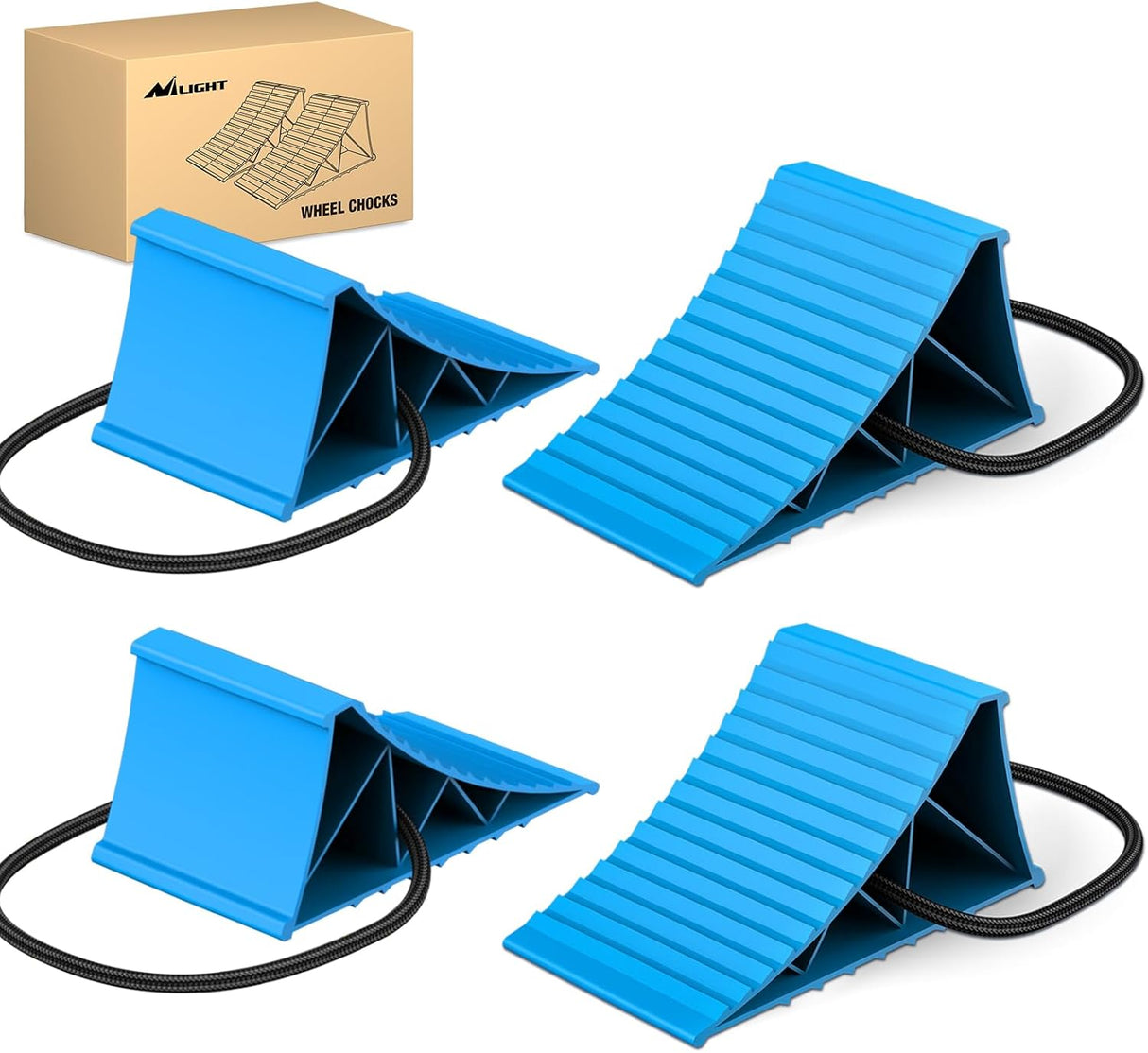 Wheel Chocks, Heavy Duty Wheel Stopper for Car, Truck, RV, Trailer, Caravan, Motorcycle, 8.7 Inch x 4.8 Inch x 4.2 Inch, 4-Pack(Blue)