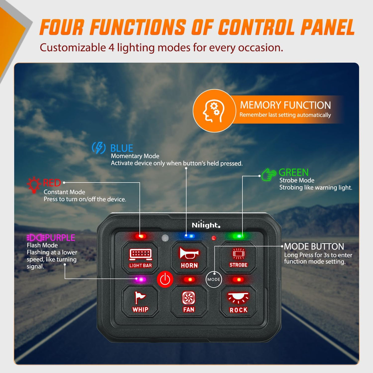 6 Gang Switch Panel Red Circuit Control Relay System with Fuse Wiring Harness Toggle Momentary Strobe Flash Modes Automatic Dimmable ON Off Pod 12V 24V for Car Truck Camper SUV