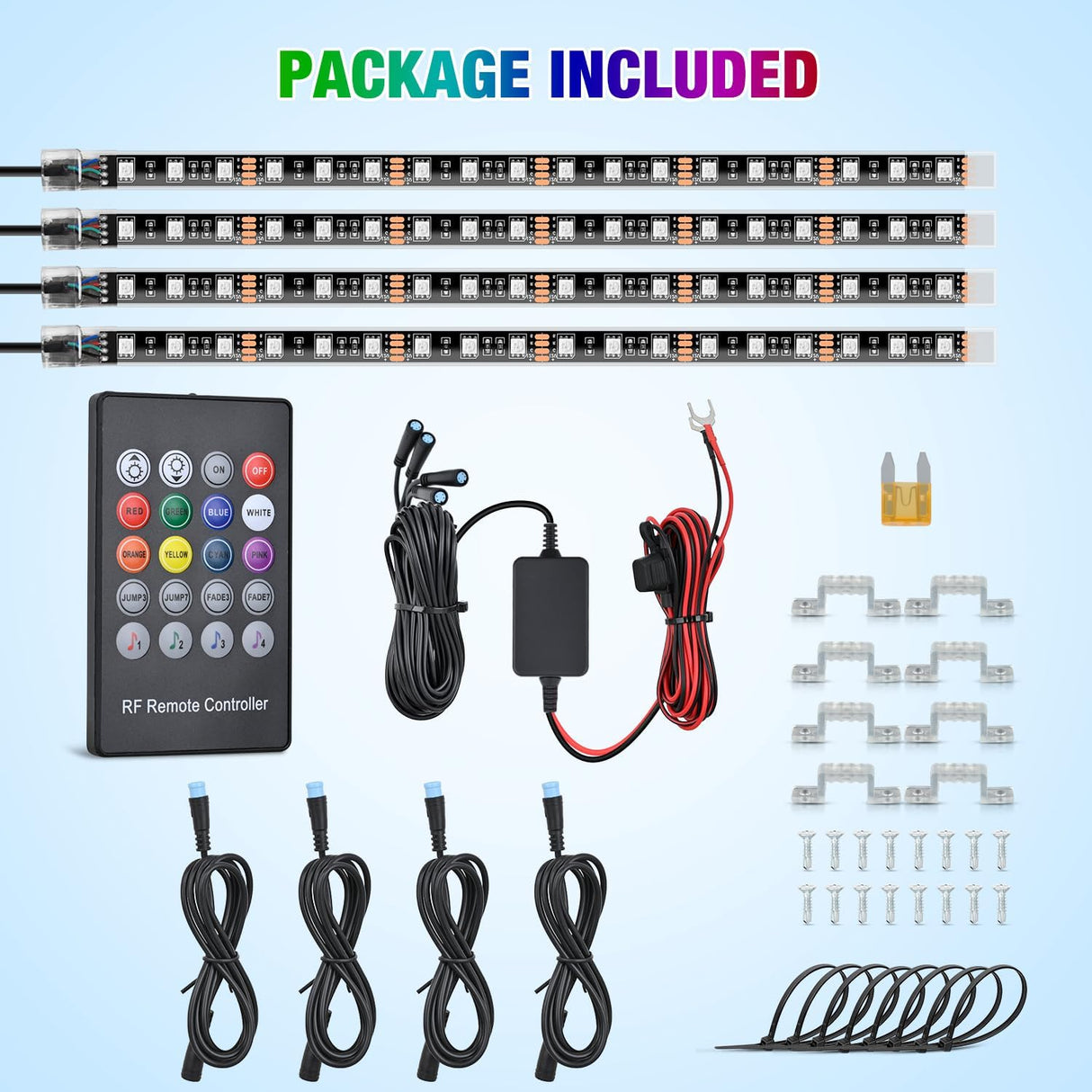 4PCS 12 Inch RGB LED Grille Light Strips with APP & Remote Control | 72 LEDs Multi Color Exterior Lighting Kit DIY Sound Active Function Music Mode for Cars Van SUV Truck