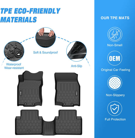 TPE Floor Mats for Nissan Rogue (Not fit Sport or Select Models) 2014 2015 2016 2017 2018 2019 2020, All Weather Custom Fit Heavy Duty Floor Liners