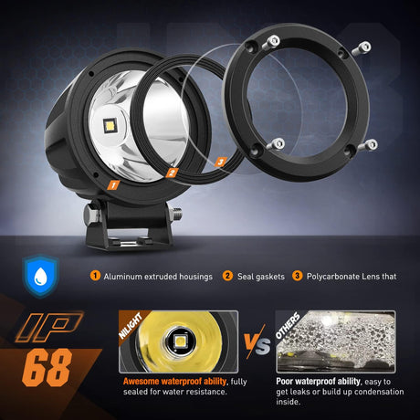 LED Light Pods 2 PCS 3 Inch Spot Round Offroad Driving Auxiliary Fog Lights 1065LM Built-in EMC w/18AWG DT Wiring Harness Kit for Motorcycle SUV ATV Truck Boat
