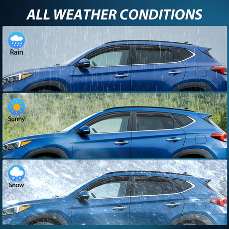 in-Channel Rain Guards for Hyundai Tucson 2016 2017 2018 2019 2020 2021, Smoke Tinted Window Visor Vent Shield Shade, Fresh Air Ventilation & Rain Protection, 4PCS
