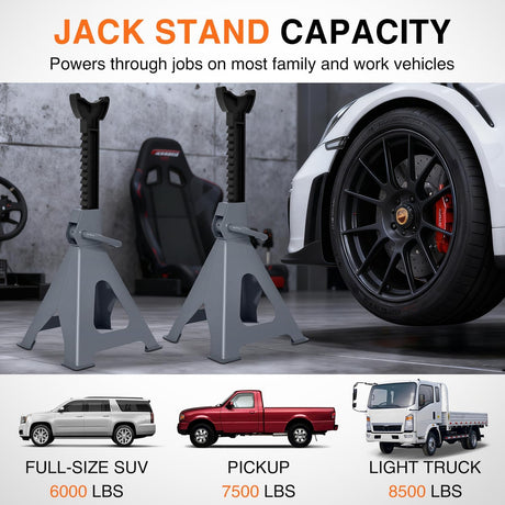 Jack Stands, 6 Ton (12,000 lbs) Capacity Heavy Duty Steel Car Lifting Stand, Adjustable Height 15.35 Inch to 23.22 Inch, 1 Pair