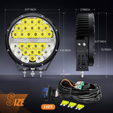 LED Offroad Driving Lights with Amber DRL 2PCS 9 Inch Round 140W IP68 Spot Flood Combo Work Light Bar with 12AWG DT Connector Wiring Harness Kit for 4x4 Truck ATV UTV SUV