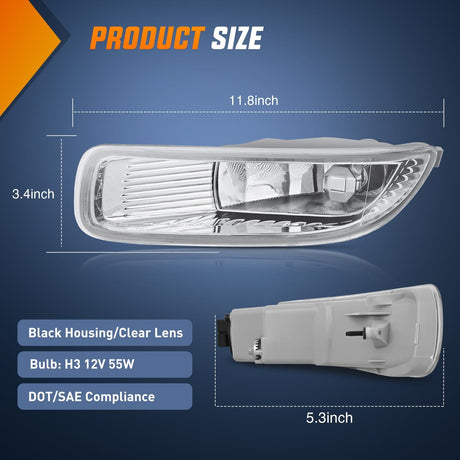 Fog Lights Assembly Compatible with 2003 2004 Toyota Corolla w/H3 12V 55W Bulbs Clear Lens Driver and Passenger Side