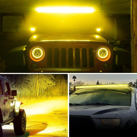 50 Inch LED Light Bar 384 LED Chips Yellow Beam Curved Triple Row Fog Light Spot Flood Combo High Power LED Driving Lights Off Road Lights for Trucks SUV UTV ATV Truck Van 4x4 Boat