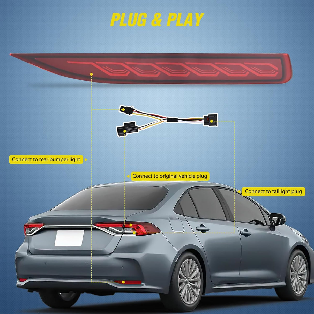 Rear Bumper Tail Light Compatible with 2019 2020 2021 2022 2023 2024 2025 Toyota Corolla Red Lens LED Reflector Bumper Lamp Brake Turn Signal Sequential Flashing Driving Taillights Replacement