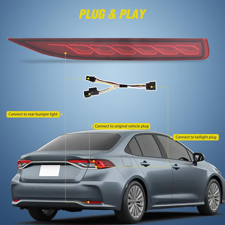 Rear Bumper Tail Light Compatible with 2019 2020 2021 2022 2023 2024 2025 Toyota Corolla Red Lens LED Reflector Bumper Lamp Brake Turn Signal Sequential Flashing Driving Taillights Replacement