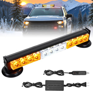 12LED Wireless Emergency Strobe Light Amber White 14 Inch Magnetic Mount Mini Light Bar 12V Rooftop Powered Hazard Warning Flashing Lights for Car Truck Trailer Snow Plow Construction Vehicles