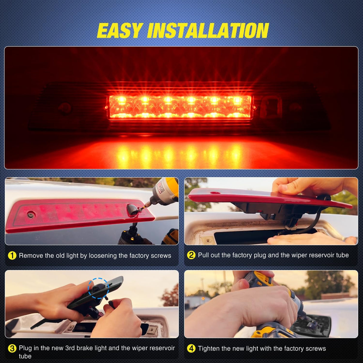 Third Brake Light Tail High Mount 3rd Stop Lights Smoked Lens Compatible with Jeep Grand Cherokee 2005 2006 2007 2008 2009 2010 Van SUV Rear Center Cab Lamp