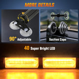 40LED Amber Emergency Strobe Traffic Advisor Light Bar with Suction Cups Dash Safety Warning Hazard Flashing Lights Interior Front/Rear Windshield for Trucks Construction Vehicles