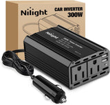 300W Power Inverter 12V DC to 110V AC Car Charger Converter with 5.4A Dual USB Ports and 2 AC Outlets for Phones Tablets Laptop Computer Game Console Kindle iPad DVD Players Black