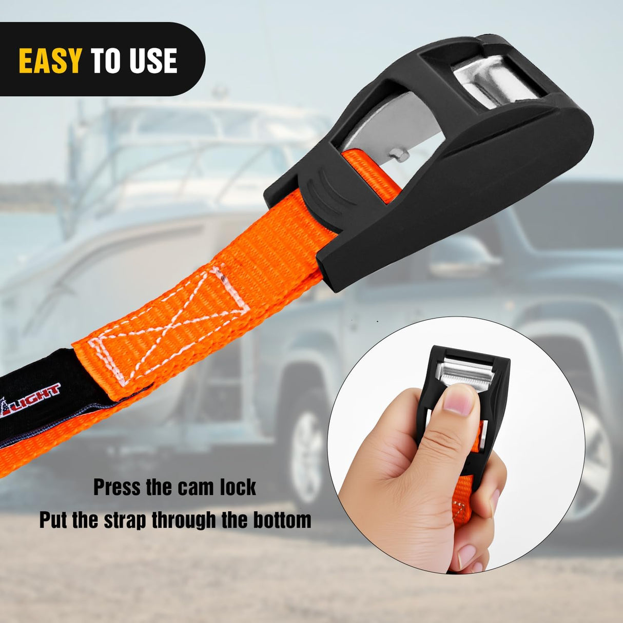 1in x 12ft Heavy Duty Lashing Straps 4PCS | Adjustable Cam Buckle Tie-Down Straps 1320LBS for Motorcycle Boat RV Cargo Trucks Trailer Luggage Orange&Black