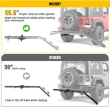 Motorcycle Hitch Carrier 400LBS, Lightweight Robust Aluminum Dirt Bike Hitch Hauler with 55.11 Inch Longer Ramp, Pin Lock, Tie-Down Strap and Tightener, 2 Inch Receiver, 5 Inch Wide Tire