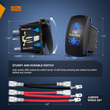 Fan Override Rocker Switch Led Light Bar 5 Pin Laser On Off SPST Switches 20A/12V 10A/24V Blue with Jumper Wires Set for Cars Trucks Boats ATVs UTVs RVs
