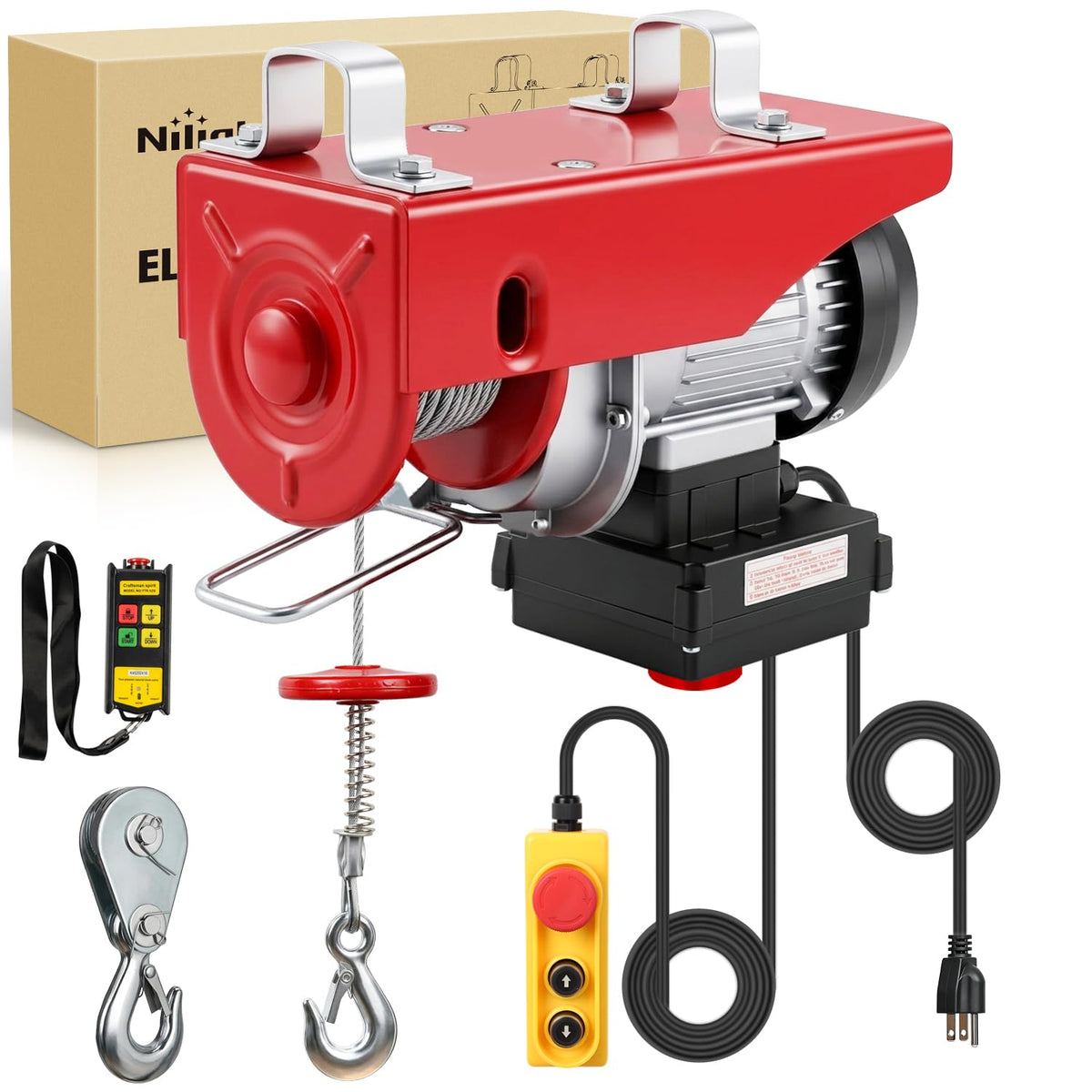440LBS Electric Hoist 110V Electric Hoist Winch with Wireless & Wired Remote Control, Hoist Lift Winch Single/Double Slings 39FT Lifting Height w Emergency Stop for Garage Warehouse Factories