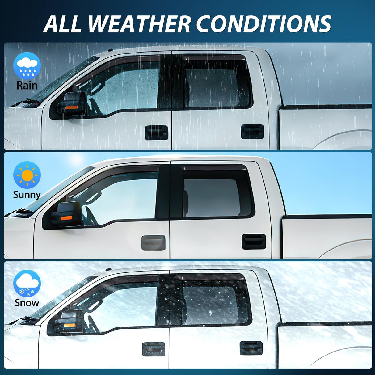 in Channel Window Visors for Ford F150 2009-2014 Crew Cab, Smoke Rain Guards, Clip-On Installation, Wind Deflectors for Sun Rain Ventilation-4PCS