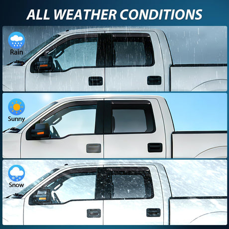 in Channel Window Visors for Ford F150 2009-2014 Crew Cab, Smoke Rain Guards, Clip-On Installation, Wind Deflectors for Sun Rain Ventilation-4PCS
