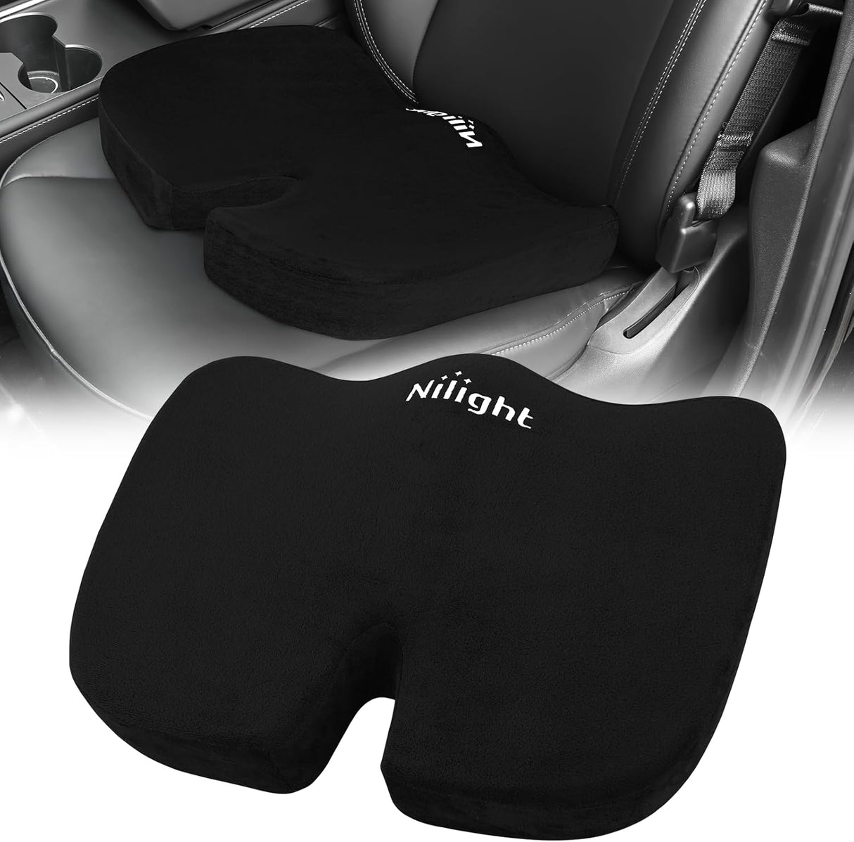 Car Seat Cushion Black Velvet Gel Memory Foam Seats Soft and Comfortable Suitable for Daily Life and Driving Relieves Sciatica and Tailbone Pain Improves Drive Vision