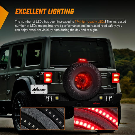 Spare Tire Brake Light Red Double Row LED Ring 3rd Third Stop Rear Wheel Lights Plug and Play Fit for 2018 2019 2020 2021 2022 2023 2024 2025 2026 Jeep Wrangler JL