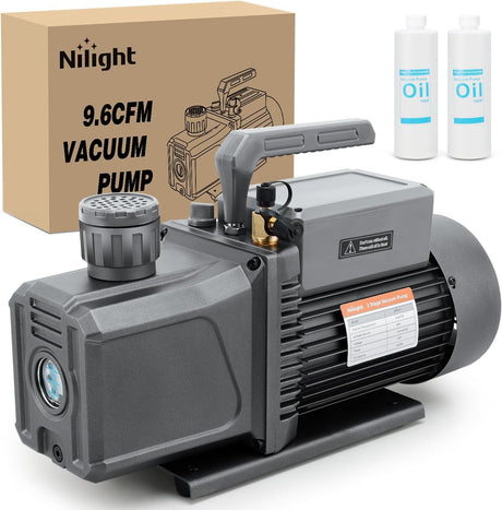 HVAC Vacuum Pump, 9.6 CFM 1 HP 110V 2 Stage AC Vacuum Pumps Kit for R22 R404a R134a R410a, 3x10⁻¹ Pa Ultimate Vacuum for Auto Air Conditioning Servicing Refrigerant Recharging, Oil Included