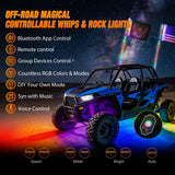 RGB LED Whip Light 2PCS 3FT with 6 Rock Lights Combo | APP and Remote Control with DIY Chasing Patterns Turn Signal Brake Reverse Functions and Spring Base for ATV UTV Jeep